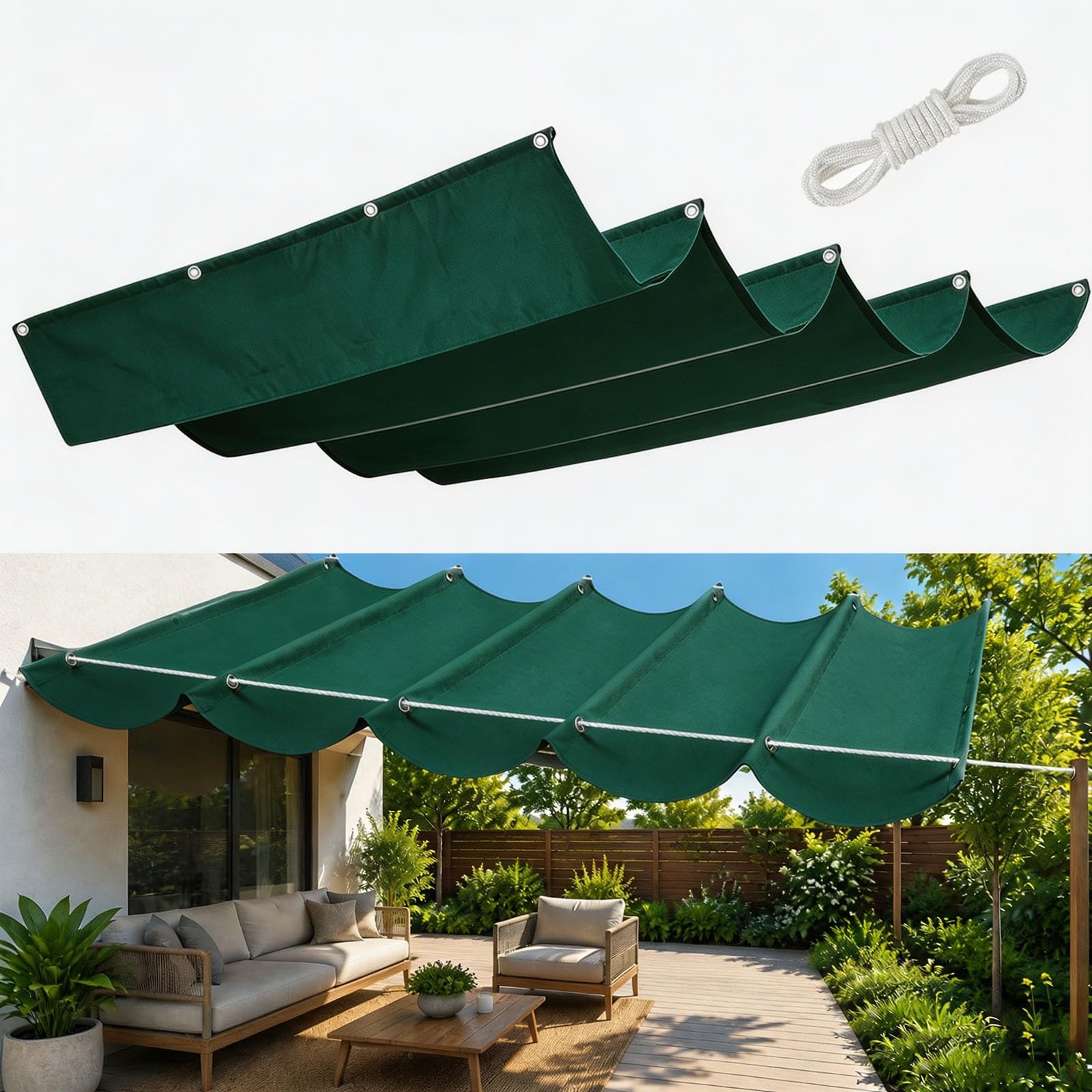Voile d'ombrage pour jardin et terrasse bâche rétractable verte 1x7m