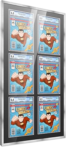 Poster Palooza Marco de cómics con paspartú para 6 CGC, CBCS o PGX Graded Comics  Marco de cómic plateado para cómics de 8.125 x 13 pulgadas