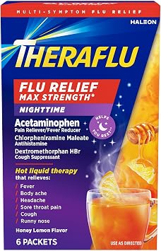 Theraflu Nighttime, Severe Cold Relief, Honey Lemon, 6 Packets