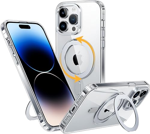 Funda magnética para iPhone 14 Pro Max compatible con Magsafe, iPhone 14 Pro Max con soporte de anillo giratorio de 360, translúcida esmerilada a