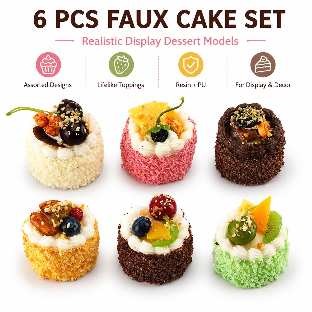 Falso Cake Modello Panificio Armadi Display Simulazione Dessert Artificiale Modello Partito Fotografia Puntelli Decorazione 6 Pz