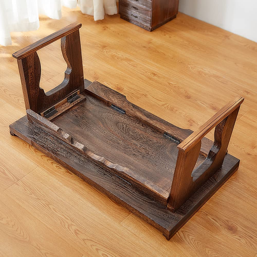 SINOBEST Bed Laptop Desk with Foldable Legs, Breakfast in Bed Serving Tray Table, Japanese Style Floor Table for Tea & Coffee, Antique Meditation Altar Table, Bay Window Wood Table(26.8�x13.4�x11.4�)