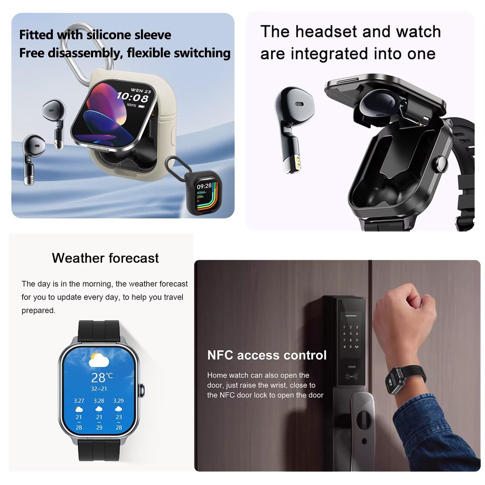 findtime smartwatch con cuffie Bluetooth Earbuds orologio con cuffie all'interno senza fili, invisibile, mini in auricolari, contapassi, orologio sportivo da uomo
