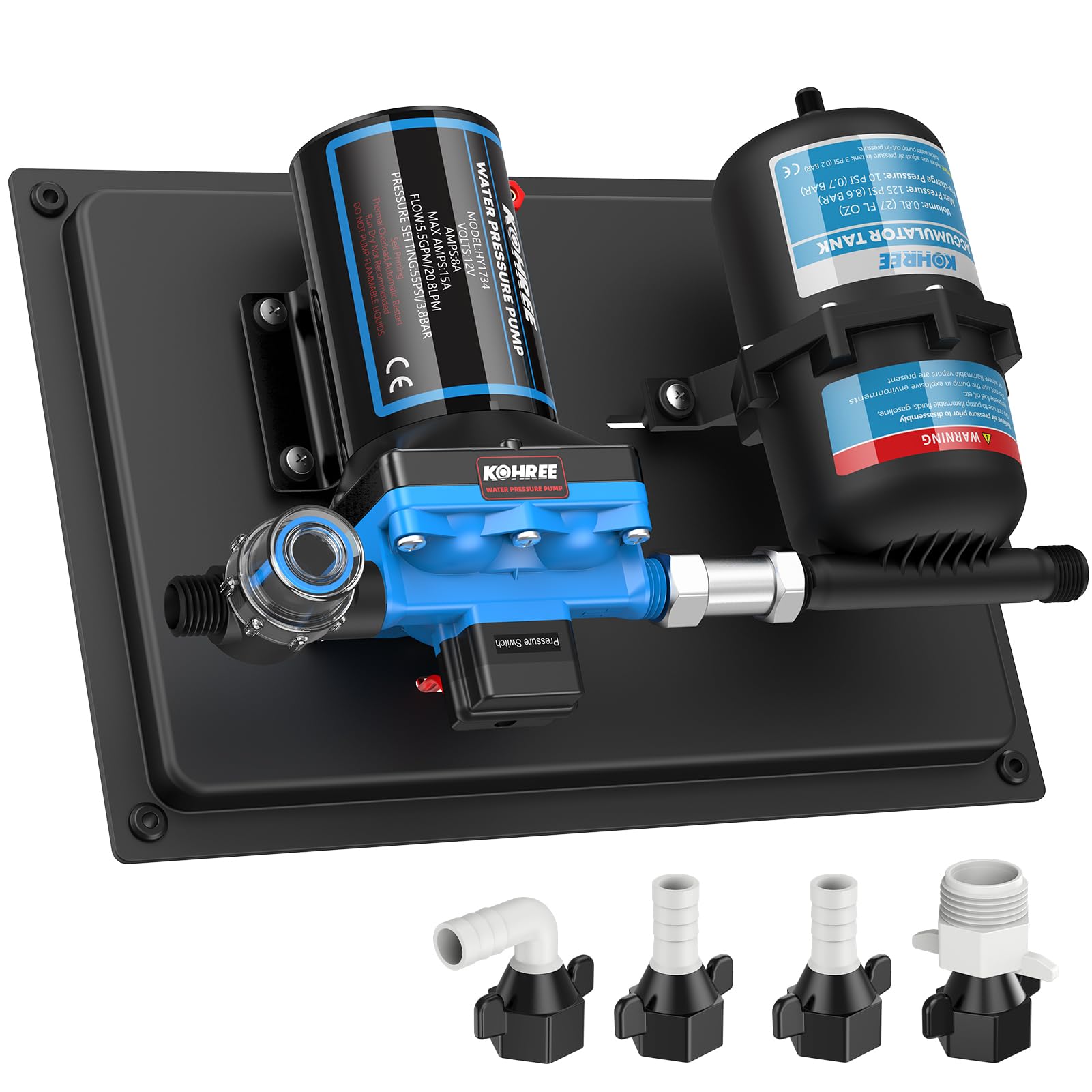 Photo 1 of Kohree RV Water Pump 12V DC 5.5GPM 55PSI and 0.75L 125PSI Pre-Pressurized Accumulator Tank, Quiet RV Water Pump and Accumulator Tank System for RV Camping, Boat, Kitchen, Bathroom