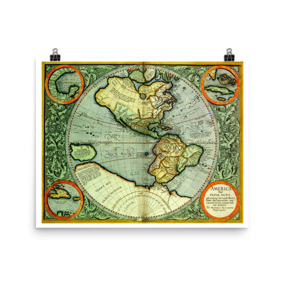 Carte de l'Amérique Mercator 1613 poster vintage antique gravure ancienne géographie