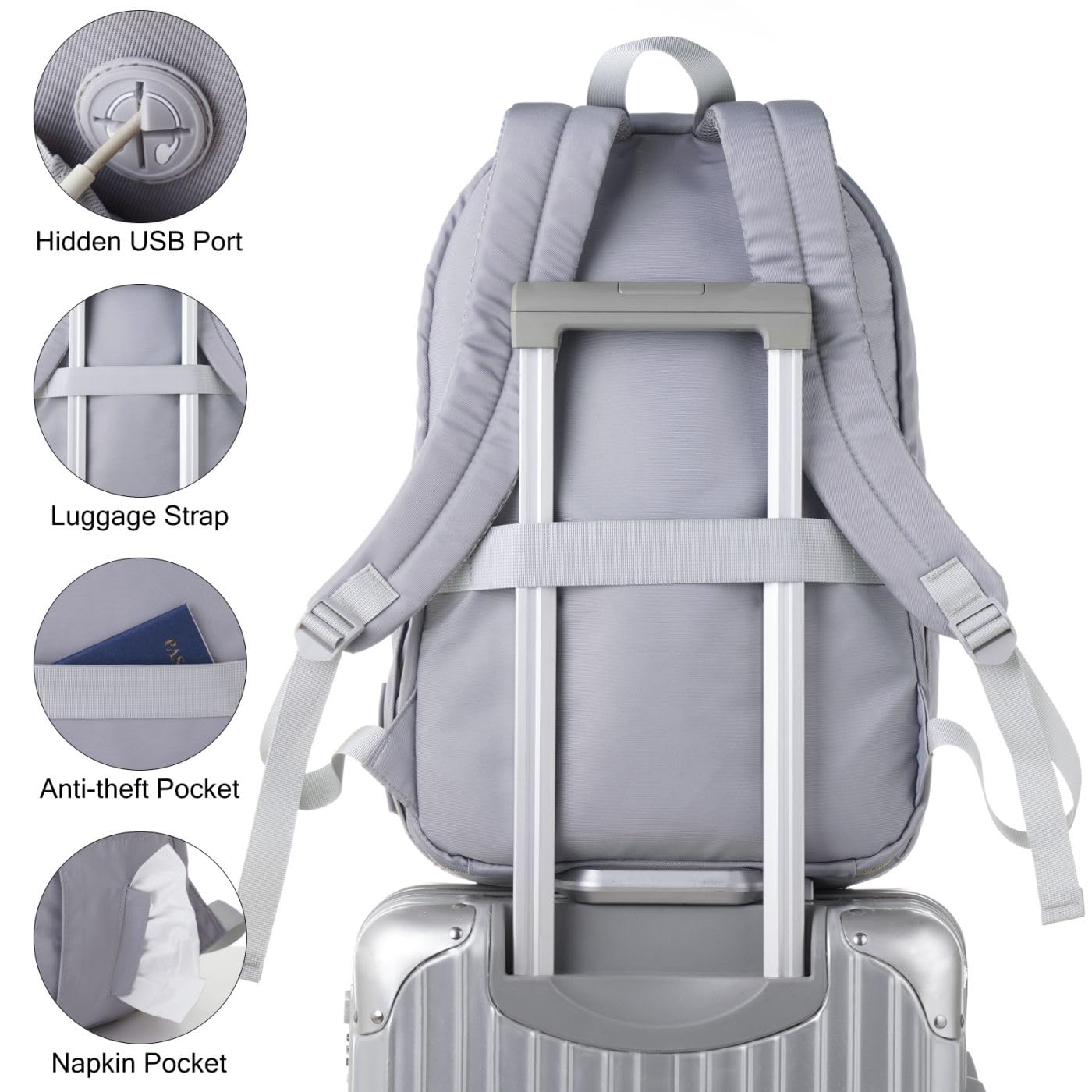 Sac à Dos Femme Sac à Dos pour Prdinateur Portable 17,3 Pouces pour Collège Voyage Loisir Travail Affaire