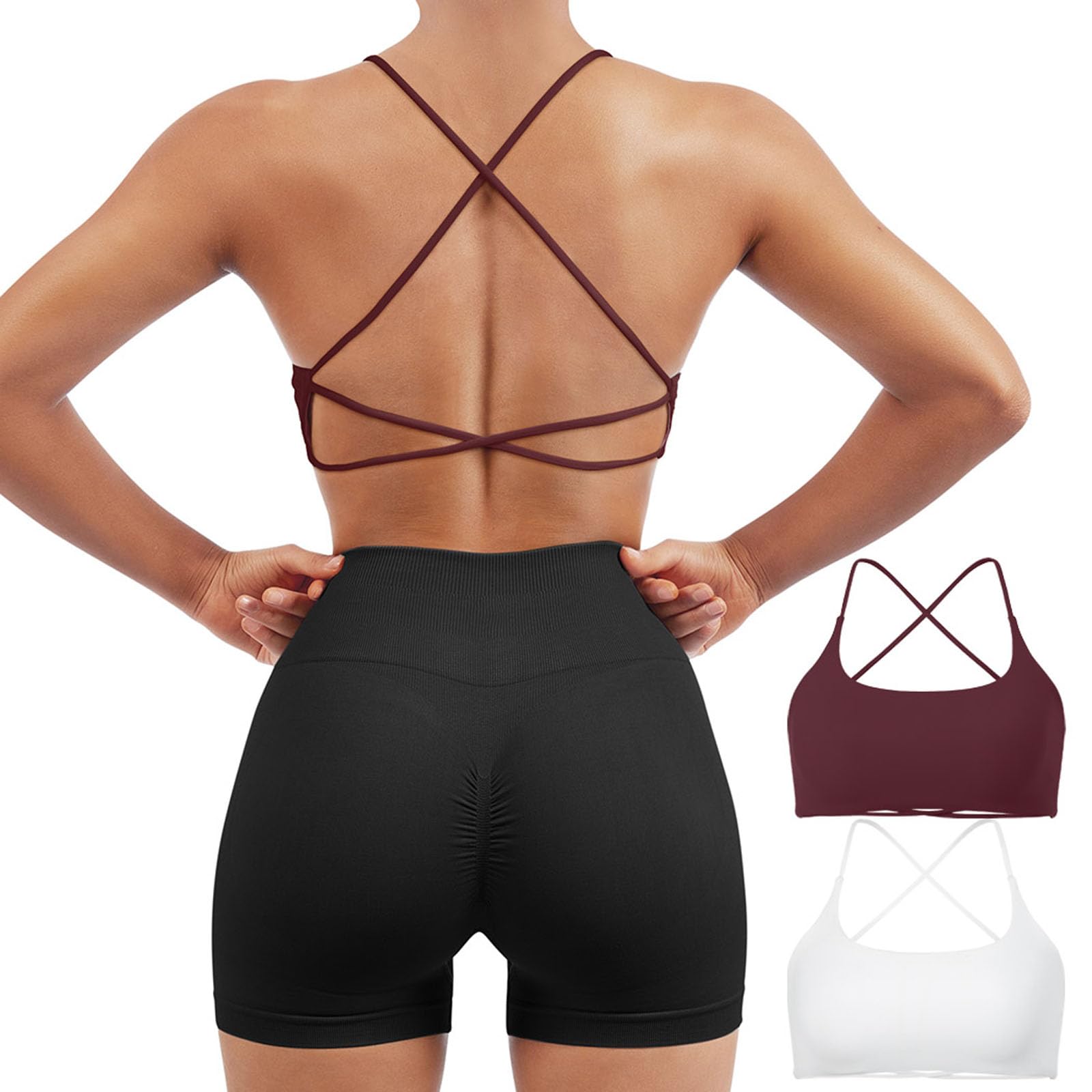 SUUKSESS Women 2 Piece Open Back Sports Bra Pack Strappy Workout Gym Yoga Crops