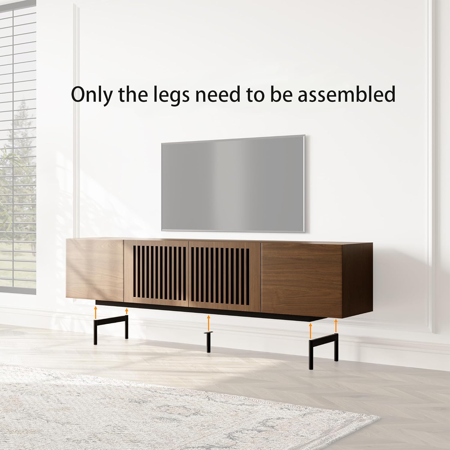 POVISON Wood TV Stand, 78'' Media Console for 70 75+ Inch TV, Full Assembled Slatted Entertainment Center with Storage, Farmhouse TV Cabinet with Tall-Cast Metal Legs for Living Room Bedroom, Walnut