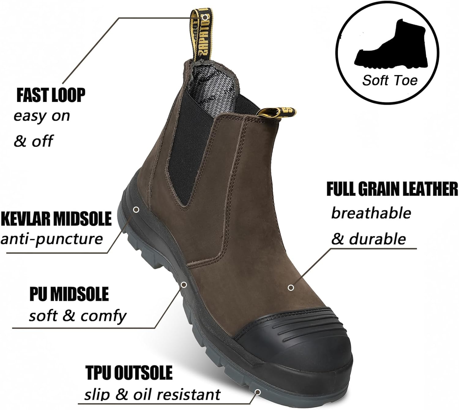 Men's Slip on Soft Toe Slip Resistant Waterproof Puncture-proof Work Boots, COF802D, 11 - Image 4