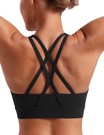 POSHDIVAH Womens Mid-Impact Sports Bra with Removable Padding - Criss Cross Back for Yoga, Running & Gym Workouts