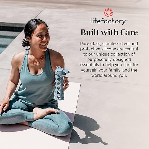 Miniatura 8 de Lifefactory Botella de agua de vidrio de 16 onzas con tapa abatible activa y funda protectora de silicona, melón