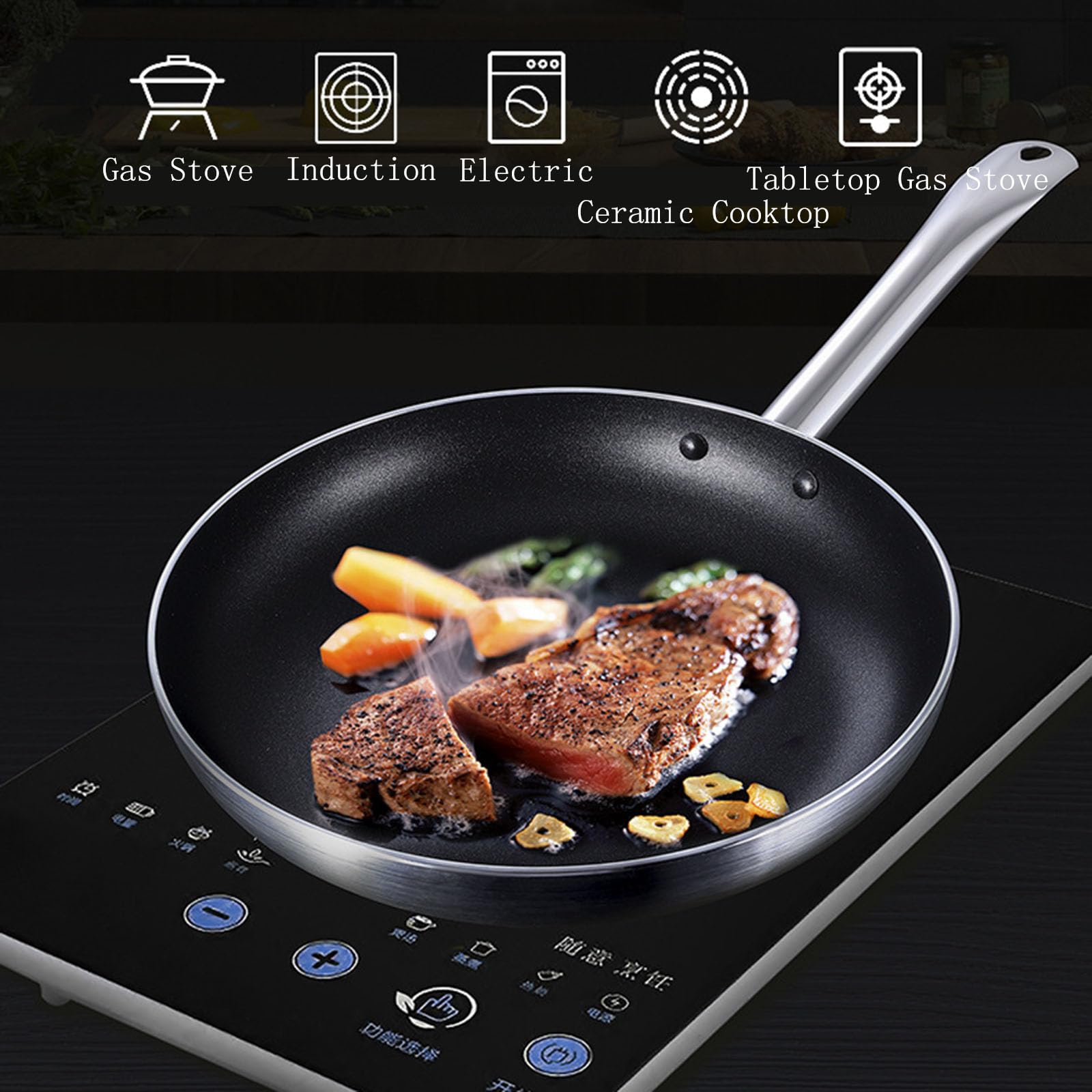 Aluminiowa Patelnia, Non Stick Mieszanie Patelni, Zdrowy Rondel Jajowy Wok Wok, Naczynia Kuchenne Do Kuchenki Indukcyjnej, Piec Gazowy, Wielokrotność Wielkości(Size:36CM,Color:stalowy uchwyt)