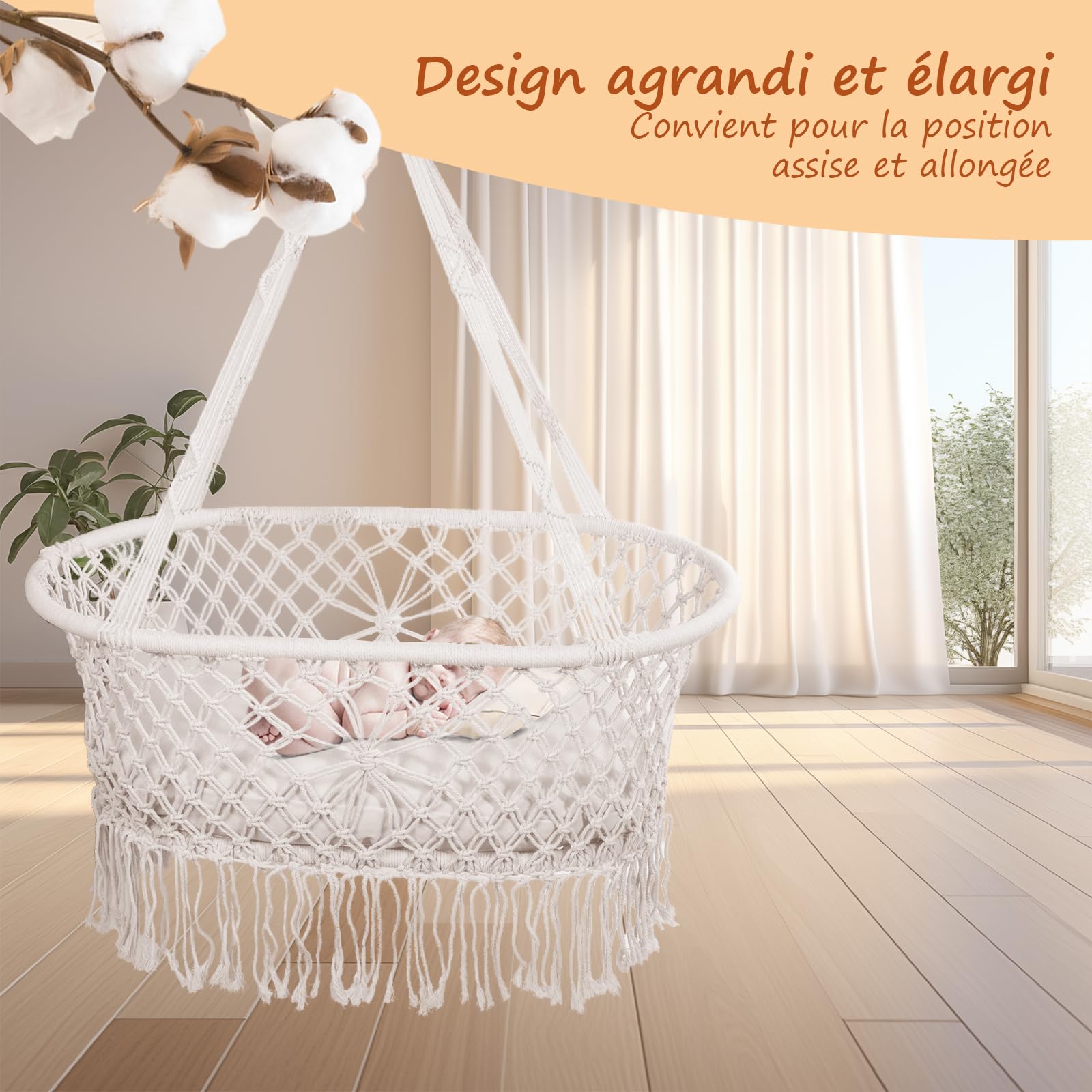 Berceau Suspendu Bébé Hamac Bebe Suspendu Hamc Bebe Lit Suspendu Bebe Couffin Suspendu de Haute qualité Hamac pour bébé Fabriqué en Corde De Coton pour Nouveau-né