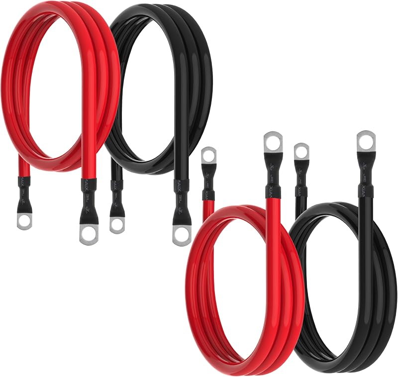 Cabo de bateria TUELETFU 4 AWG com terminais de 3/8 in e 1,22 m – 2 pares