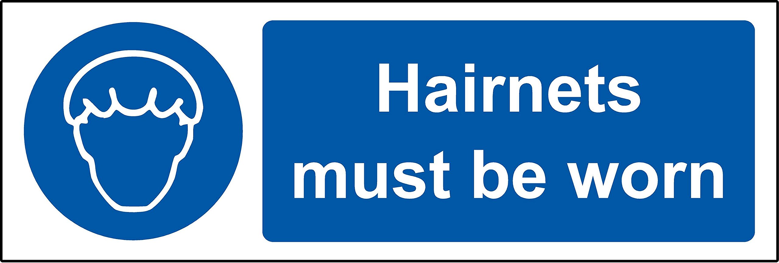 Mandatory signs Hairnets must be worn Safety sign - 1.2mm Rigid plastic 300mm x 100mm