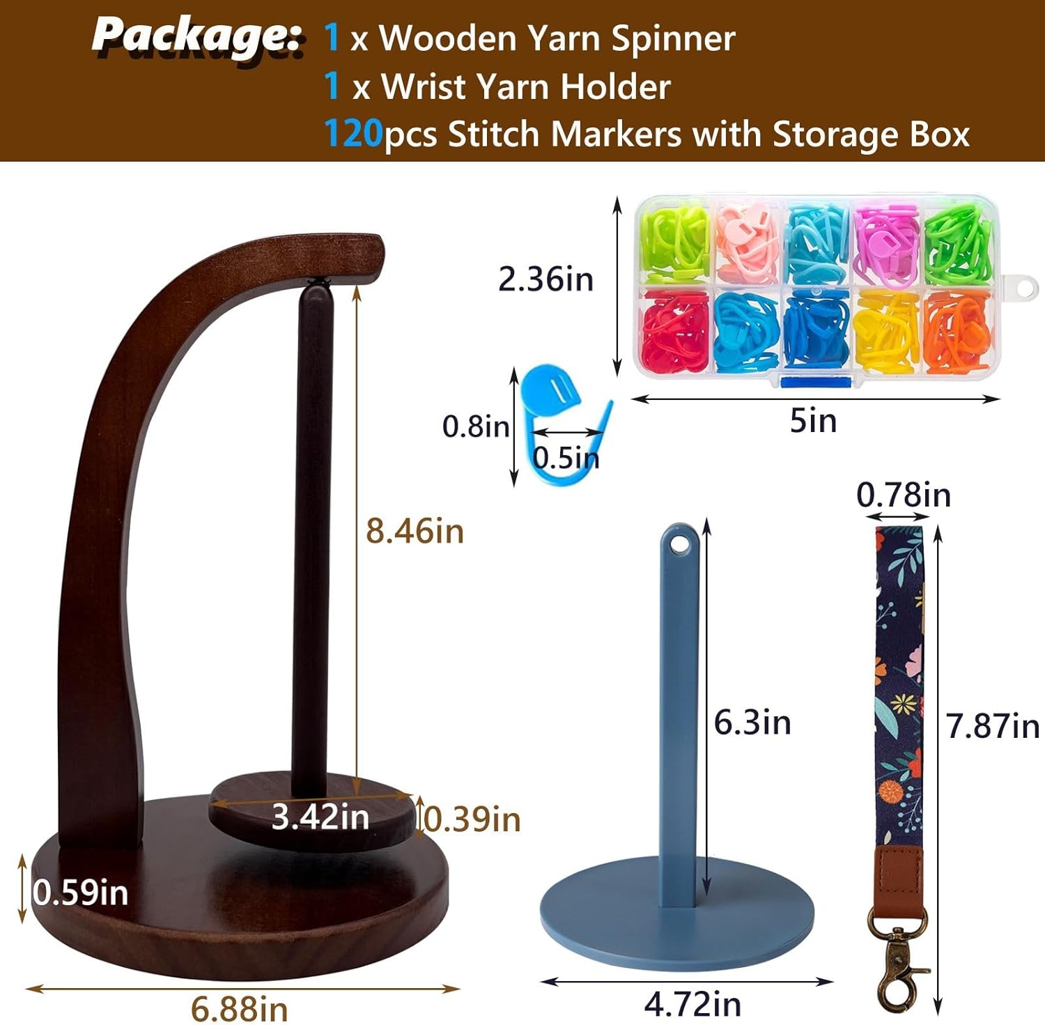 DBYANAN Yarn Holder for Knitting and Portable Wrist Yarn Holder Wooden Yarn Spinner for Crocheting Magnetic Yarn Ball Holder with 120pcs Stitch Markers Gift for Crochet Lovers