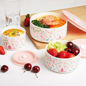Ceramic Bowls with Lids, 4, 5, 6 Inch Ceramic Nesting Bowls Set