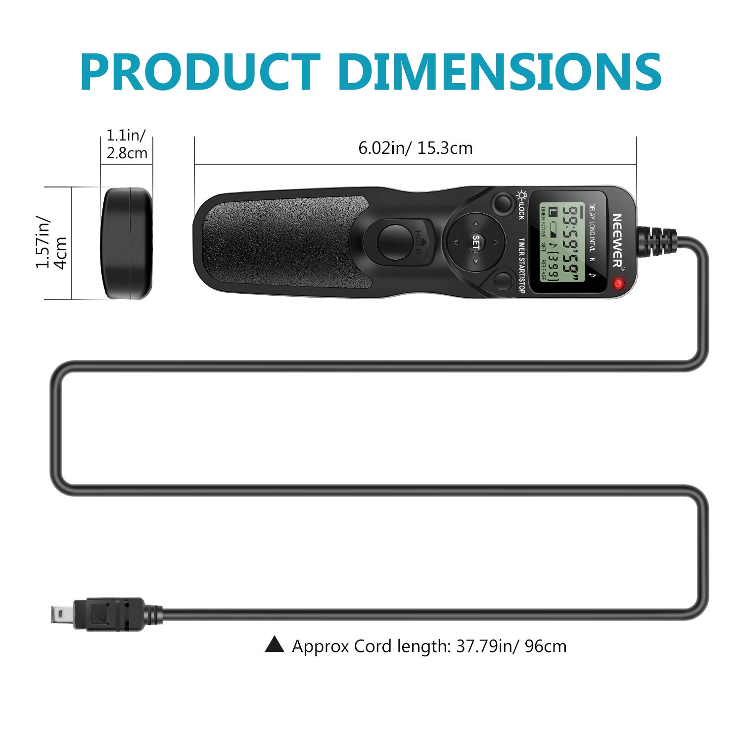 NEEWER Disparador Remoto con Temporizador Digital (Reemplazo para MC-DC2) para Cámaras Réflex Digitales Nikon D90 D600 D610 D3100 D3200 D3300 D5000 D5100 D5200 D5300 D7000