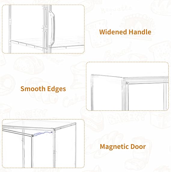 Bakery Display Case, 3 Layer Clear Acrylic Pastry Display Case, 1 Pack | Countertop Bread Box with 2 Adjustable Shelves, Magnetic Door, Display for Kitchen and Events, Size 10.6 x 8.7 x 14.2 Inches