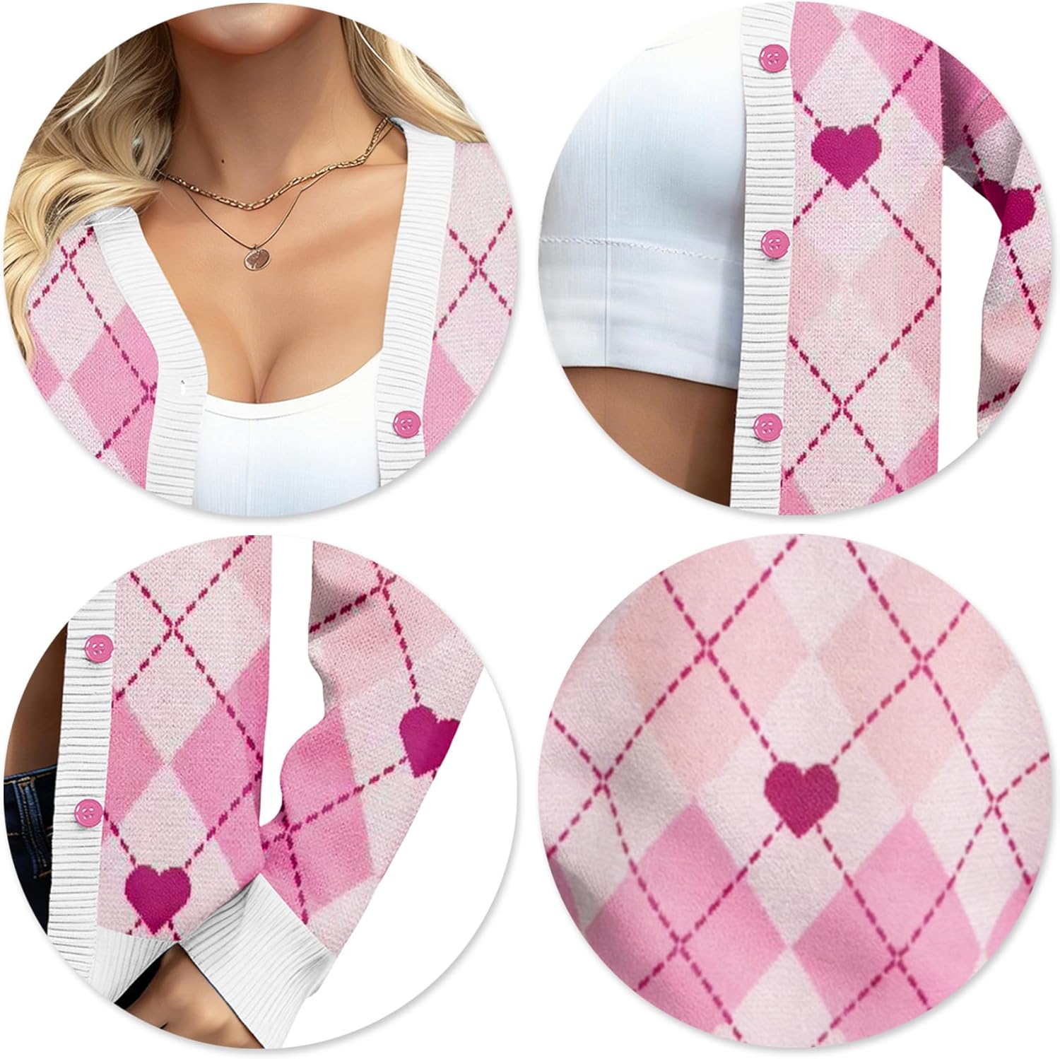 Valentines Cardigan for Women Love Heart Sweaters Valentines Long Sleeve Button Down V Neck Knit Sweater - Image 6