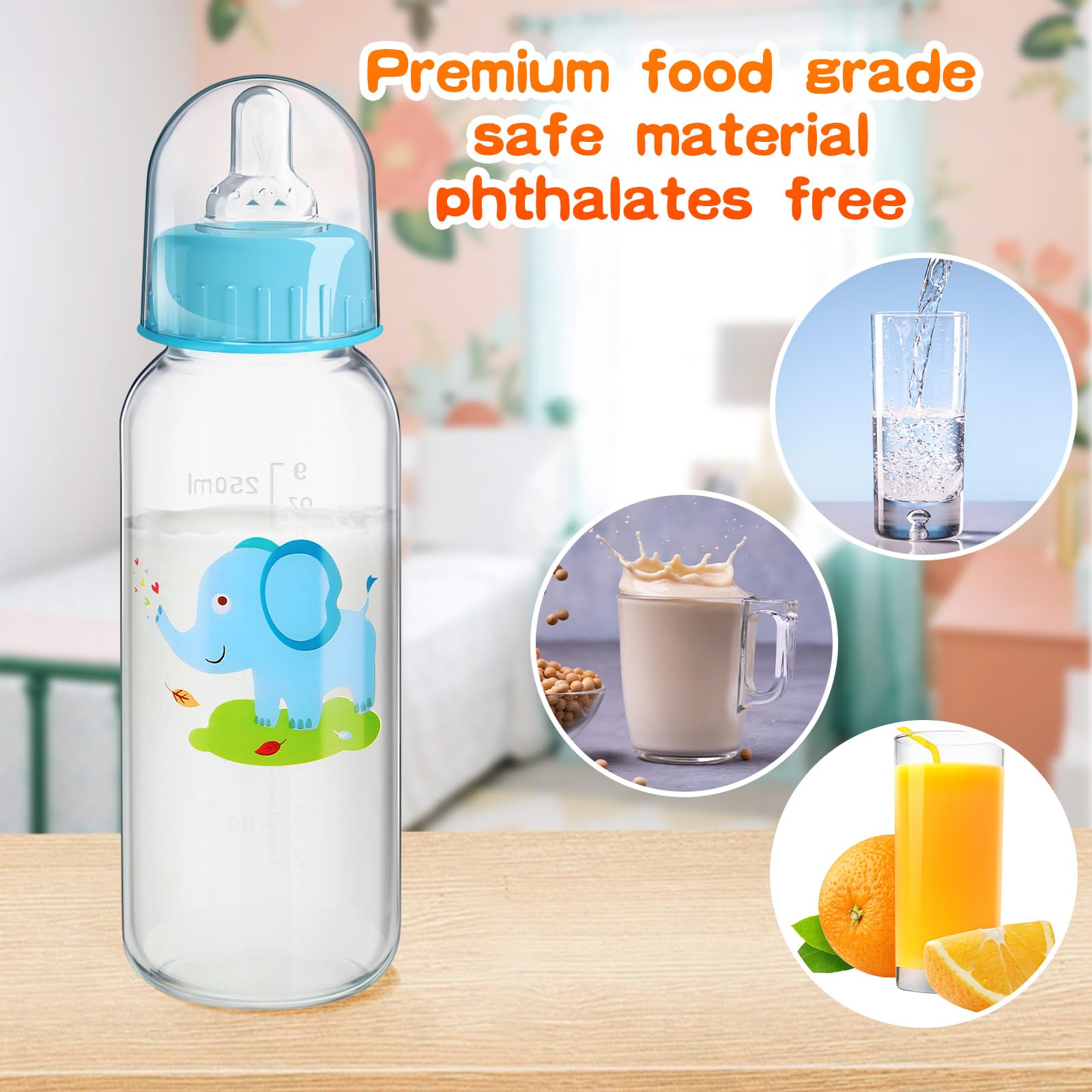 Norme 24 botellas de plástico de 9.5 onzas para baby shower, juegos, fiestas, botellas de leche para niños, decoraciones de cumpleaños, regalos, elefante, león, jirafa (recto)