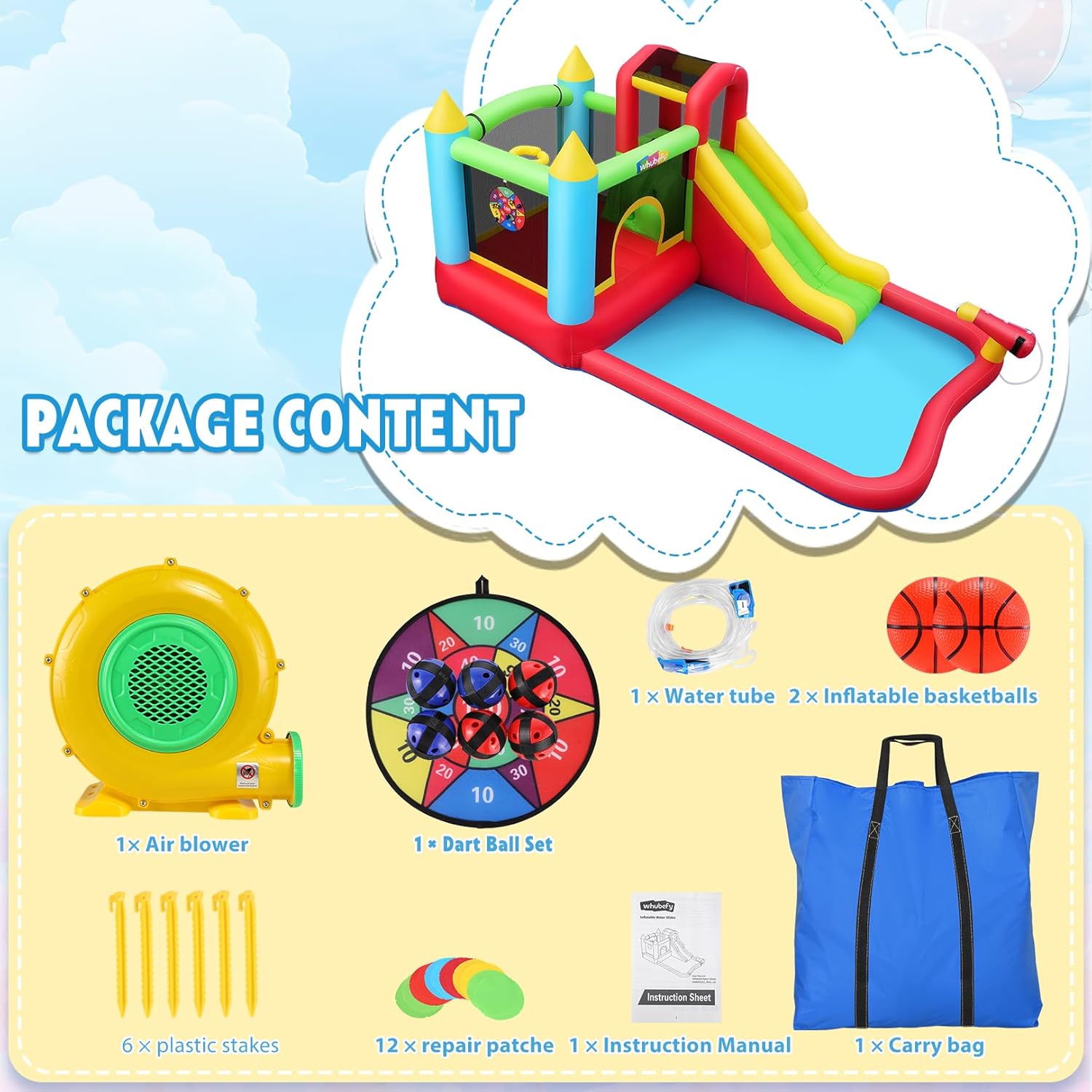 Inflatable Water Slide for Kids with Splash Pool & Sprinklers, Bounce House Combo, Climbing Wall, UL Blower Included, Outdoor/Indoor Use, Backyard Water Park for Ages 3–12 (Connectable Slide Unit B)