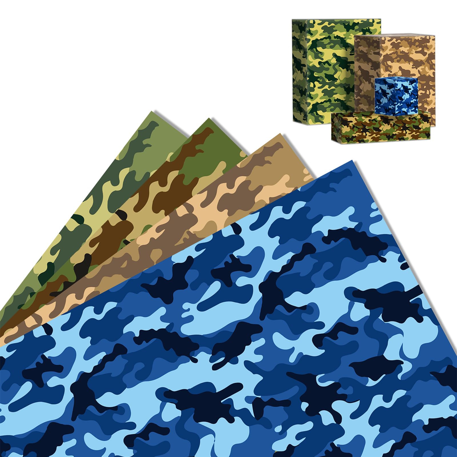 MORAINJAY 12 Sheets Camouflage Wrapping Paper, Green Blue Brown Camo Gift Wrap, Boys Birthday, Kids Party, Men's Gift Wrapping, Party Supplies Decorations, 68 x 50 cm, 12 Folded Sheets โ image 1