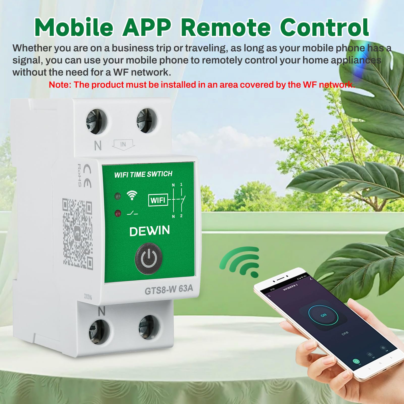 DEWIN WiFi Temporizador Inteligente, 2P CA 230V 63A Rele WiFi Interruptor Inteligente Tuya App Control Temporizador con Programación Instalación en Carril DIN GTS8-W