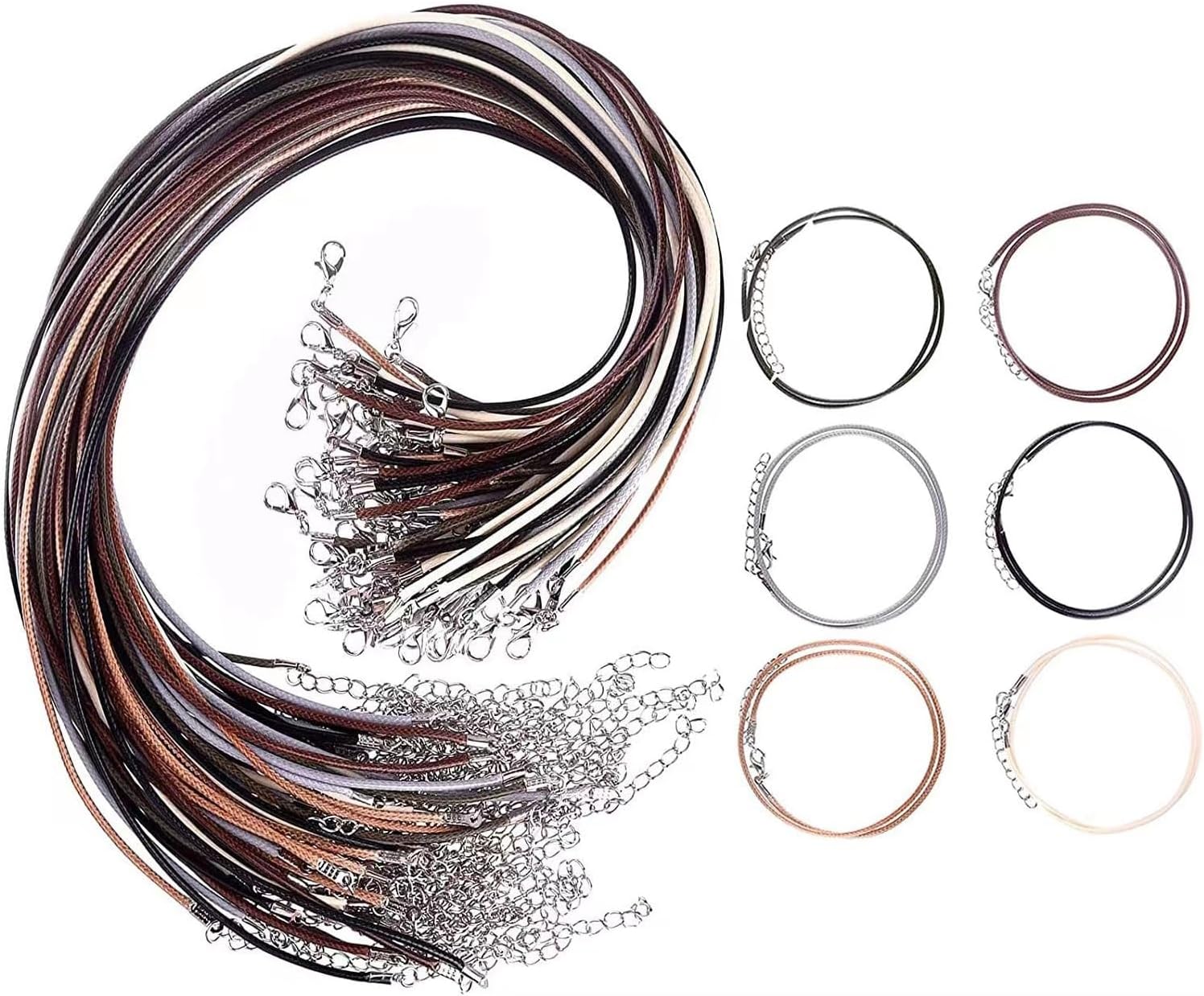 100 Pcs Leather Necklace Cord with Clasp Waxed Necklace Cord Rope String Necklace Cords for Pendants Charms Bracelet Bulk Jewelry Making Accessories and Beading Supplies