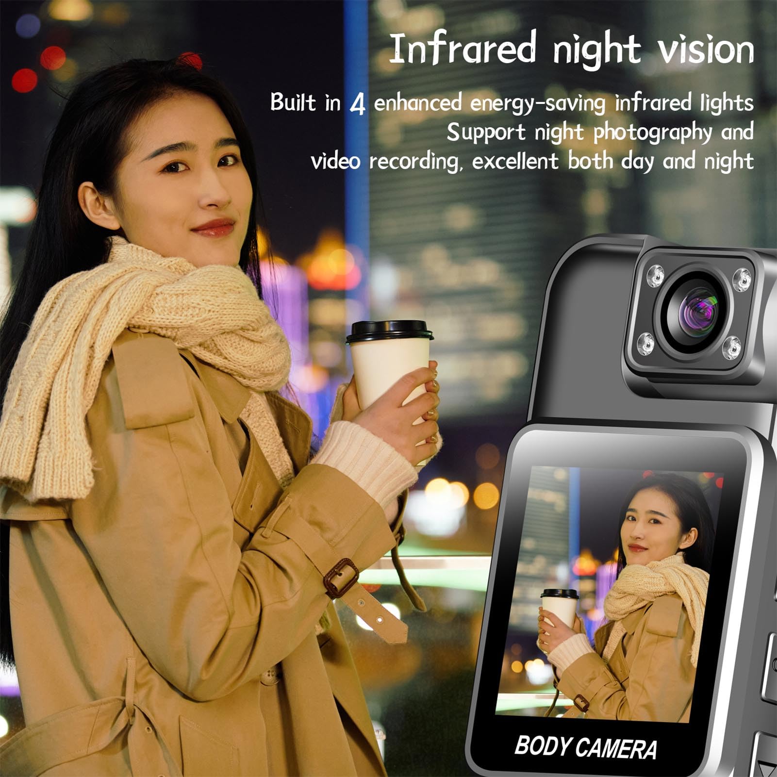 Sxhlseller Fotocamera per il CORPO CON Registrazione Audio e Video, Azione Indossabile COMPAGGIO CORPO CON 180 Gradi e Lenti Rotabili, Video Video per Esterni per Esterni Portatili per la