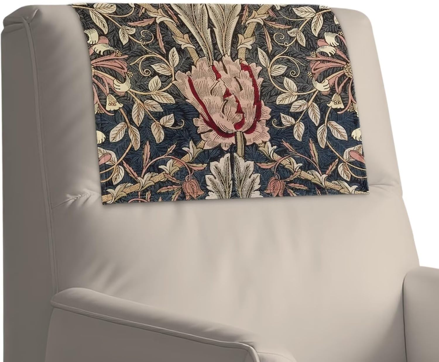 PU Sofa Headrest Cover, 27x17 Inch Waterproof Recliner Headrest Protector with Anti-Slip Design Couch Head Cover for Living Room William Morris Red Tulip Print
