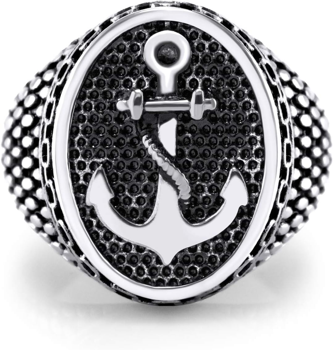 Stainless Steel Vintage Signet Nautical Pirate Sailor Anchor Ring for Men