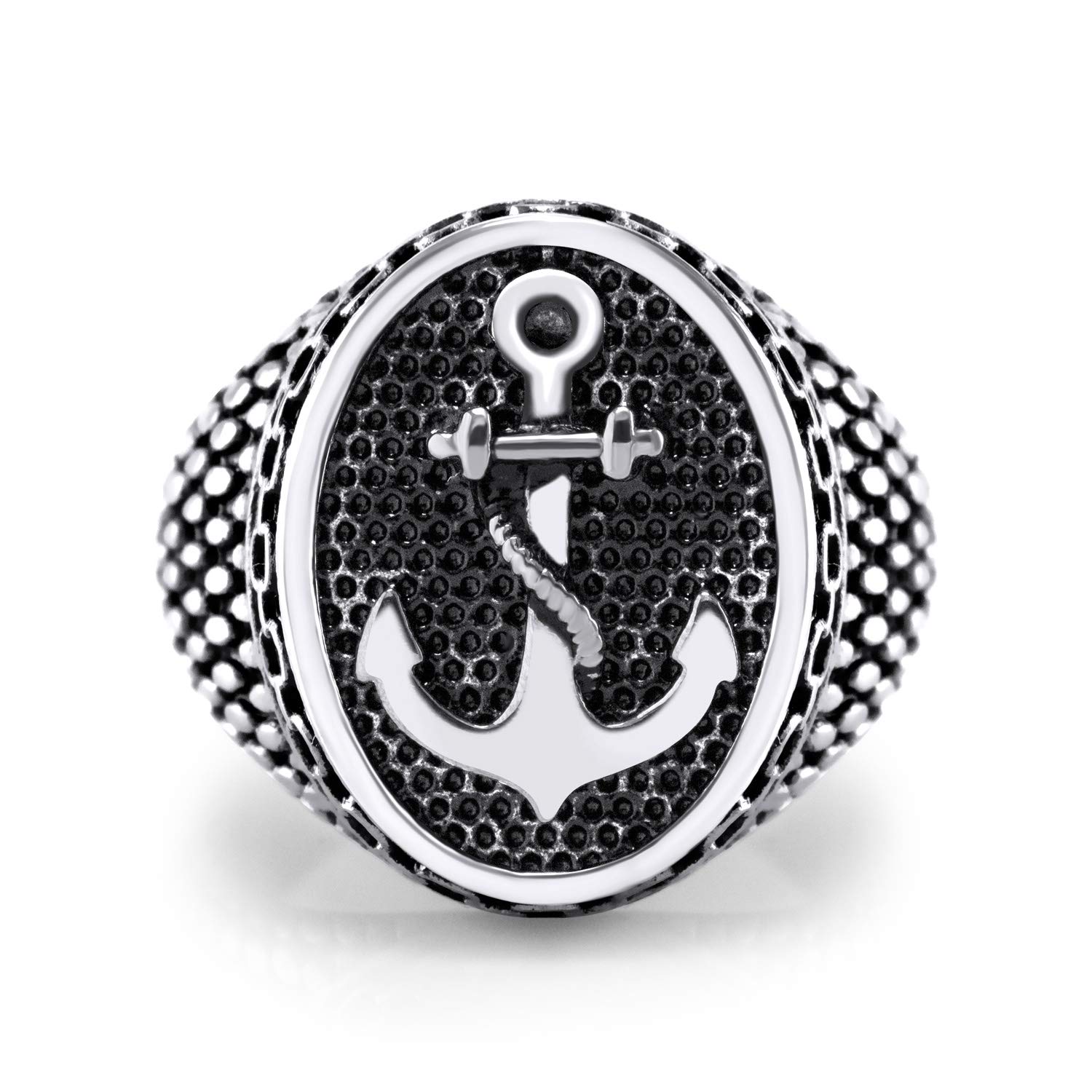 555JewelryStainless Steel Vintage Signet Nautical Pirate Sailor Anchor Ring for Men