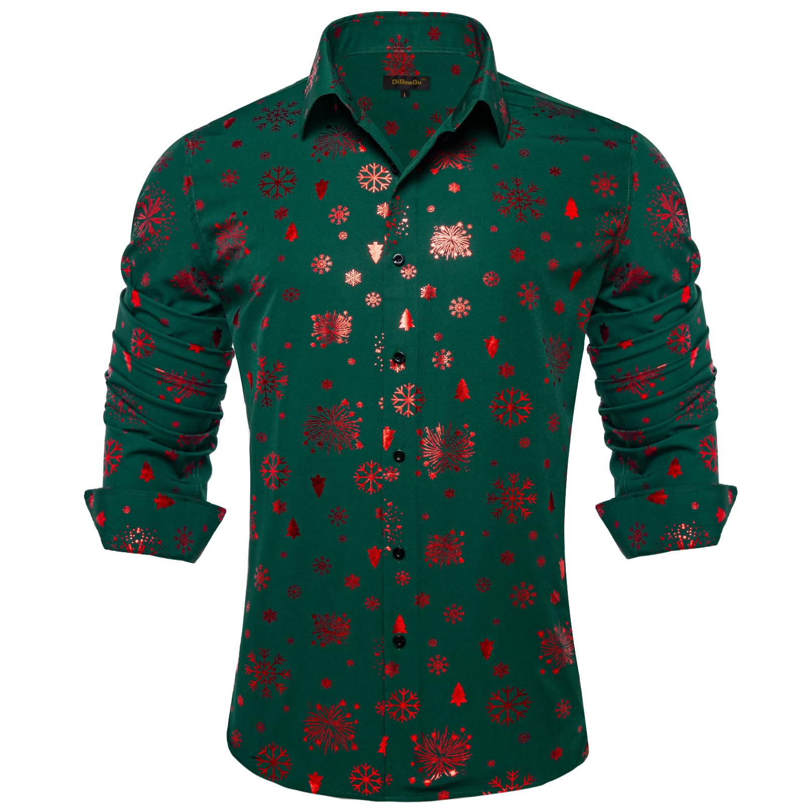 DiBanGu Christmas Shirts for Men Shiny Holiday Button Down Dress Shirts Xmas Festive Long Sleeve Shirt for Vacation