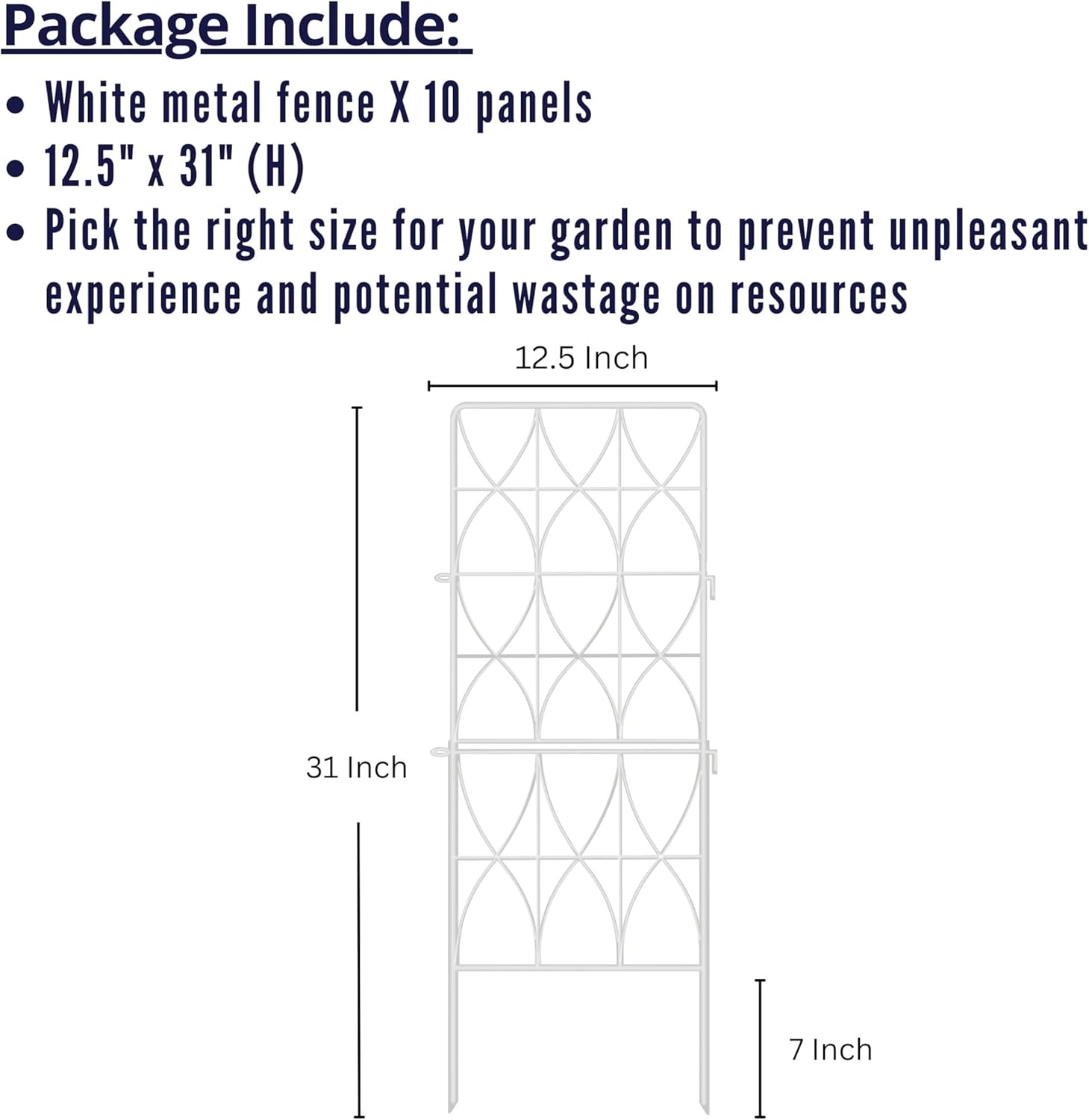 ShopLaLa Animal Barrier Fence (10 Panels) 12.5in(L) x 31in(H) Rustproof Metal Wire Decorative Flower Bed Edging for Landscape with Eclipse Design, Fencing Patio Yard Outdoor Panels Decor White Fence