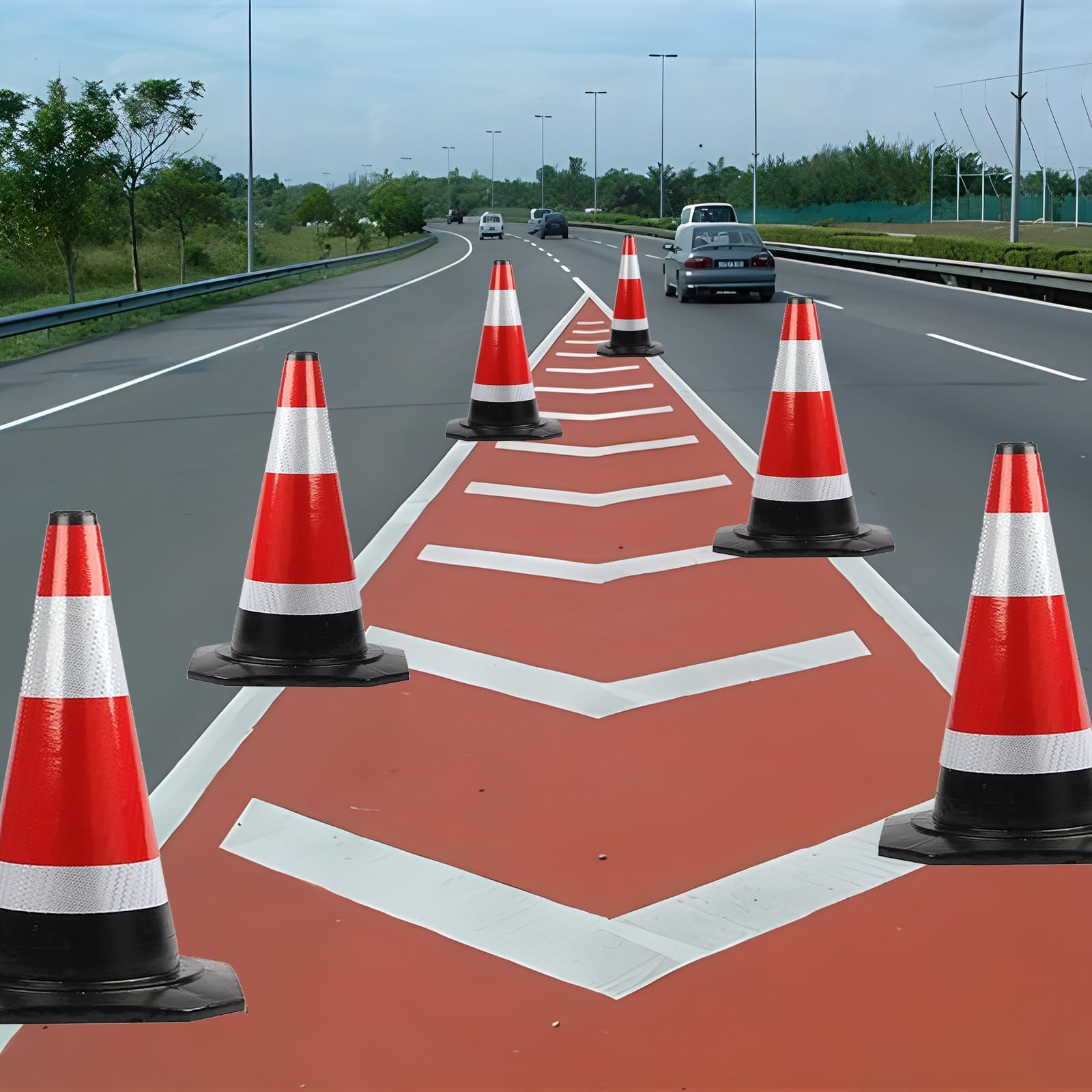 Cônes de signalisation, Lot de 6, poteaux de délimitation de Circulation empilables, 71 cm (28 Pouces), bornes Robustes avec Base lestée, collerette réfléchissante pour Parking et Formation