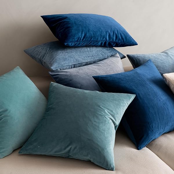 MIULEE Pack of 2 Velvet Soft Decorative Square Throw Pillow Case Cushion Covers Luxury Pillowcases for Livingroom Sofa Bedroom with Invisible Zipper 50cm x 50cm 20x20 Inches Navy Blue - 2