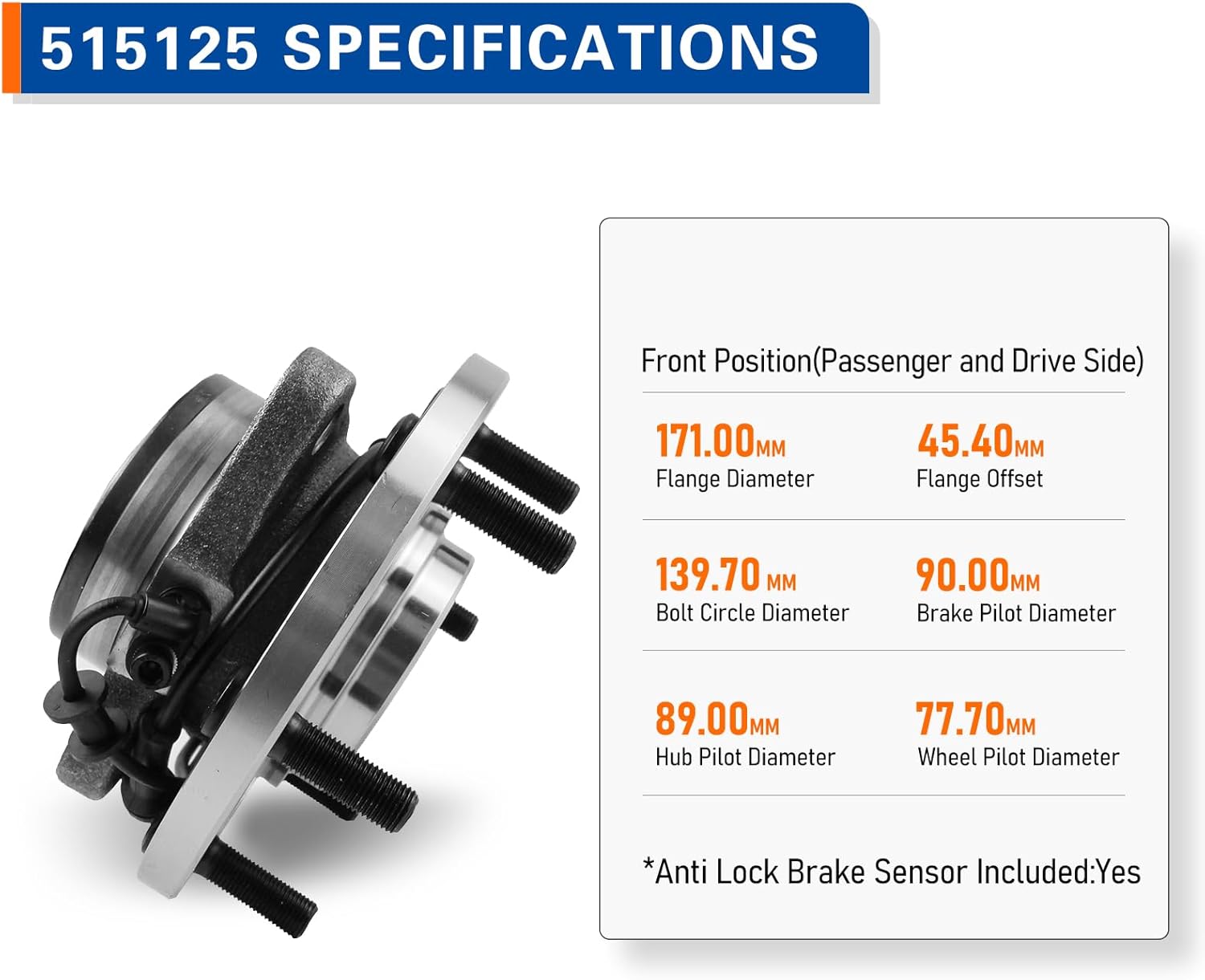 PAROD Pair of 2 Front 515125 4WD Wheel Hub Bearing Assembly Fit for 2008-2010 Infiniti QX56, 2008-2012 Nissan Armada, Titan 6Lugs w/ABS