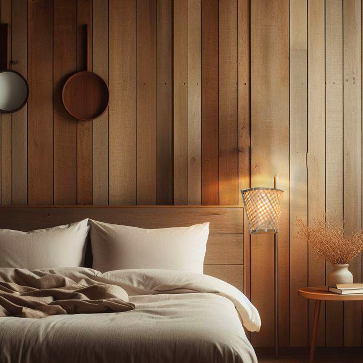 Alpinaluz Rustic Wall Light Made of Willow Wood, Bamboo and Wood with Scandinavian Design E27 for Living Room, Hallway, Headboard and Bedroom