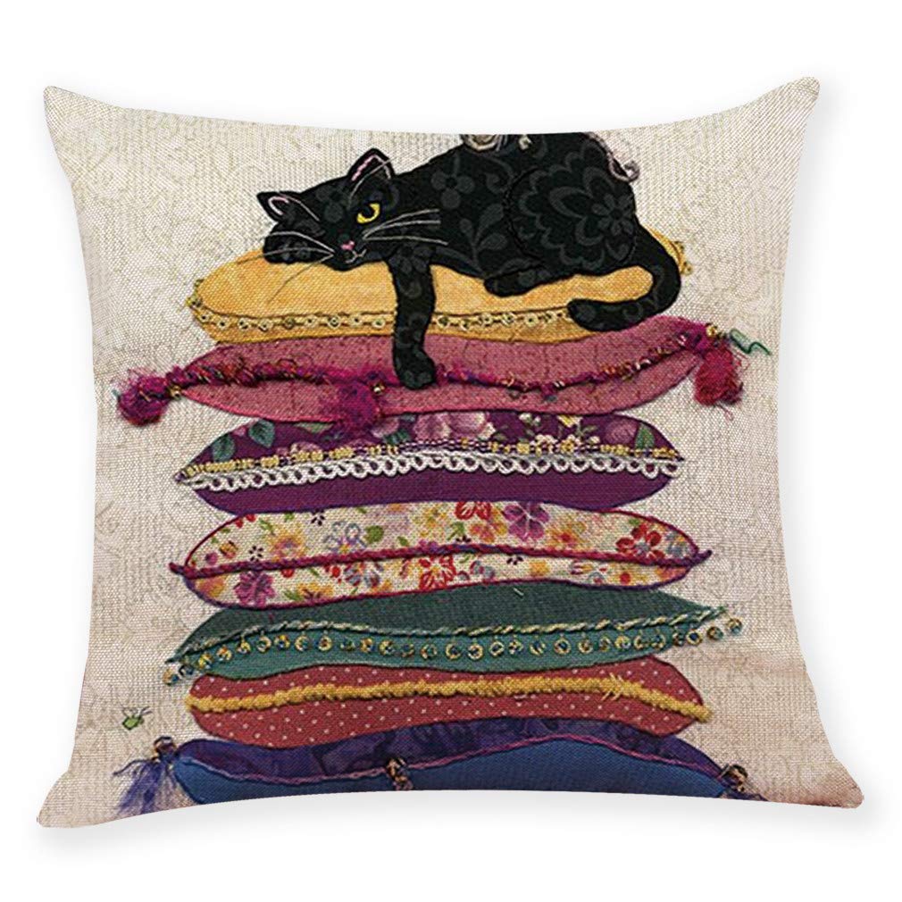 Home Cotton Linen Throw Pillow Case Cushion Cover - Square Printing Decorative Sofa Waist Cushion Cover For Home Living Room Office Coffee Shop Book Store Party Club Couch Bed,45 X 45 cm,Yellow