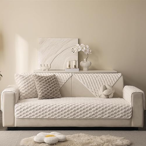 Miniatura 6 de Funda de felpa suave de piel sintética para sofá modular antideslizante para sofá de 3 cojines, protector de muebles (1 unidad de 36 x 94 pulgadas,