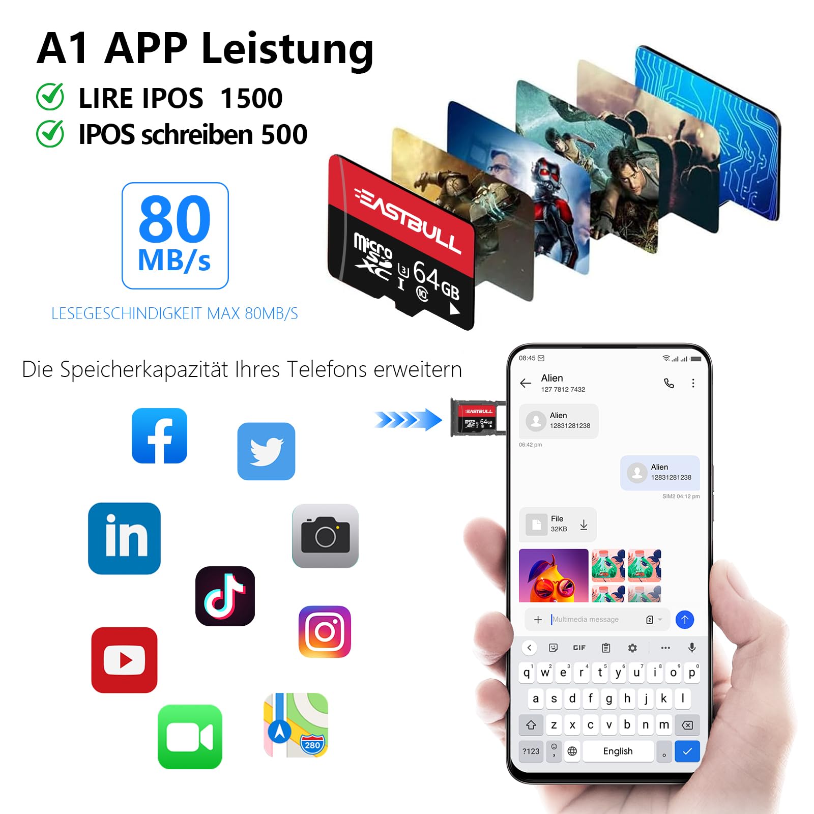 Scheda Micro SD 64GB U1 C10 V10 – Con Adattatore SD E 2 Adattatori, Per Full HD E 4K - 5