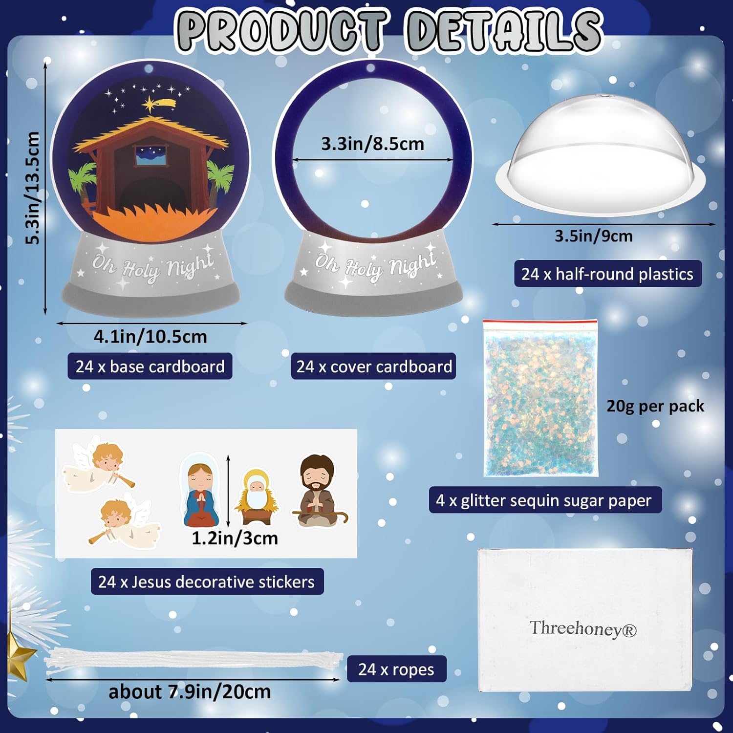 24 Pack Nativity Advent DIY Snow Globe Craft Kit for Kids Toddlers Boys Girls Jesus Birth Hanging Ornament with Glitter Sequin Paper Holiday Religious Classroom Decor(Holy Night,Silver) - Image 2