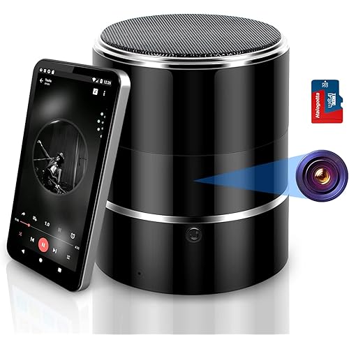 Hidden Camera with 32G SD Card, 1080P WiFi Spy Camera Hide in Bluetooth Speaker, Nanny Cam with 180° Rotating Lens and App Live Stream, Remote View, Motion Detection Notification, Self Video Recording