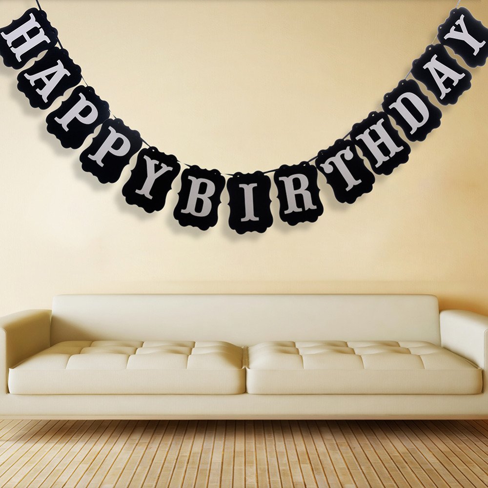 Party Propz 1Pc Pre-Strung Happy Birthday Banner (Black) For Happy Birthday Decoration || Happy Birthday Party Supplies || Birthday Banner for Party