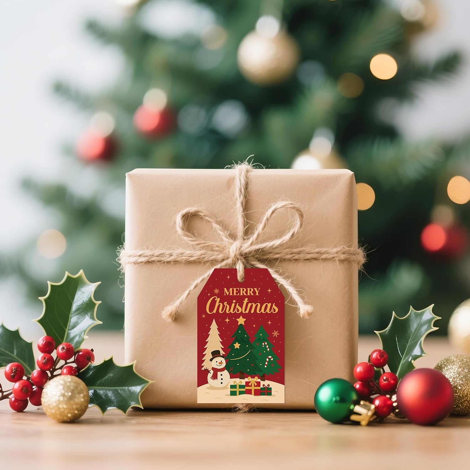 G2PLUS Merry Christmas Tags - 50Pcs Red Christmas Paper Gift Tags with String, Xmas Tree Tag for Gift Wrapping, Candy Bags, DIY Crafts, Holiday Party Favors (3.3x2.2 in) - Image 4