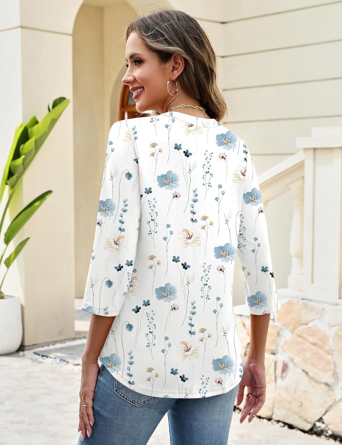 LUYAA Womens Blouses 3/4 Length Sleeve Tops 2026 Pearl Button Down Shirts Spring Summer Business Casual Outfits for Women - Image 4