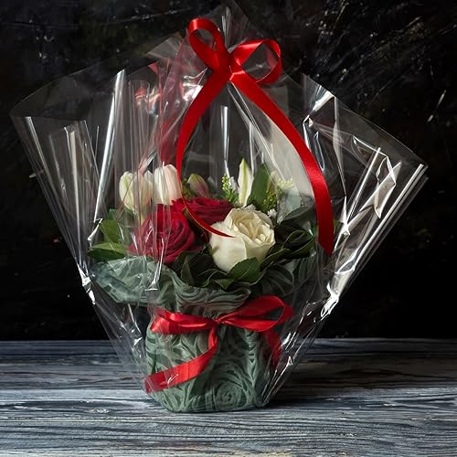 Miniatura 5 de CMFYHM Rollo de celofán transparente de 120 pies (34 pulgadas x 120 pies) de grosor de 3 mil de grosor para regalos, cestas, flores, decoraciones de