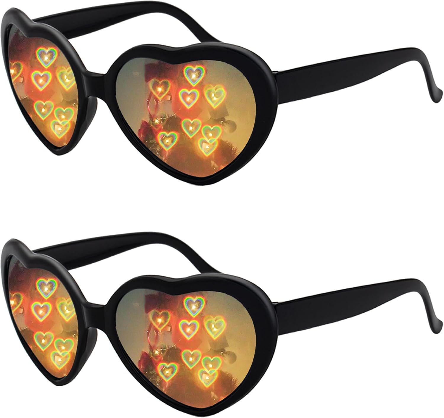 2 Pack Heart Shaped Sunglasses, Heart Effect Sunglasses for Rave Party, Valentines Day Love Gift