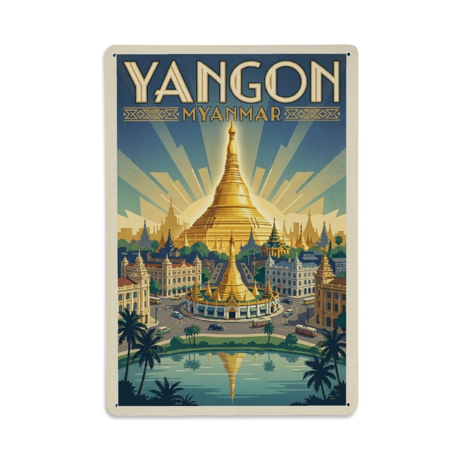 Metal Tin Sign Vintage Travel Myanmar Yangon